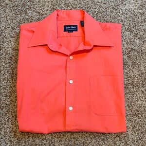 John Blair Mens Large Salmon Colored Short Sleeve Button Up Shirt